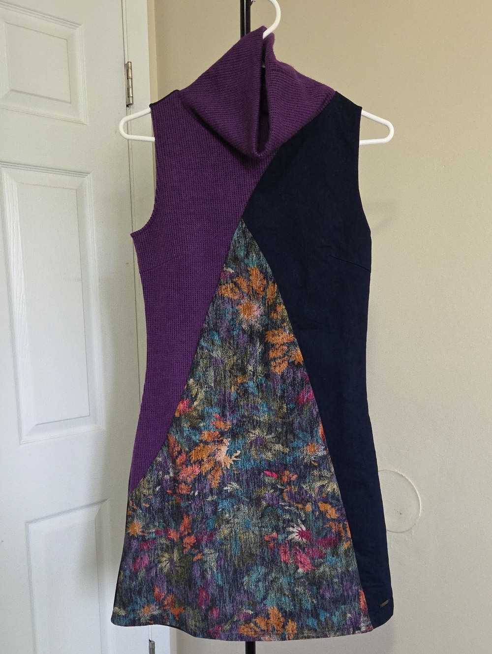 Smash Sleeveless Turtleneck Mini Dress in Purple and Multicolor Floral